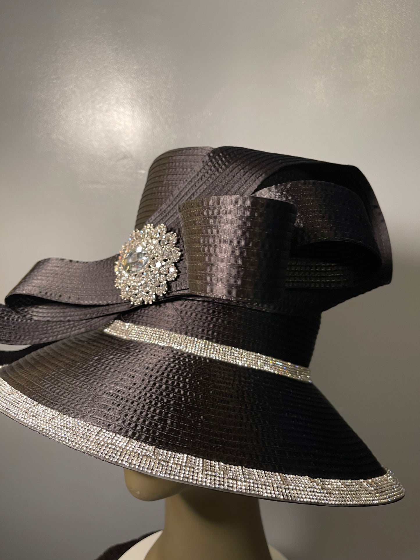Black Wide Brim Hat with Rhinestones