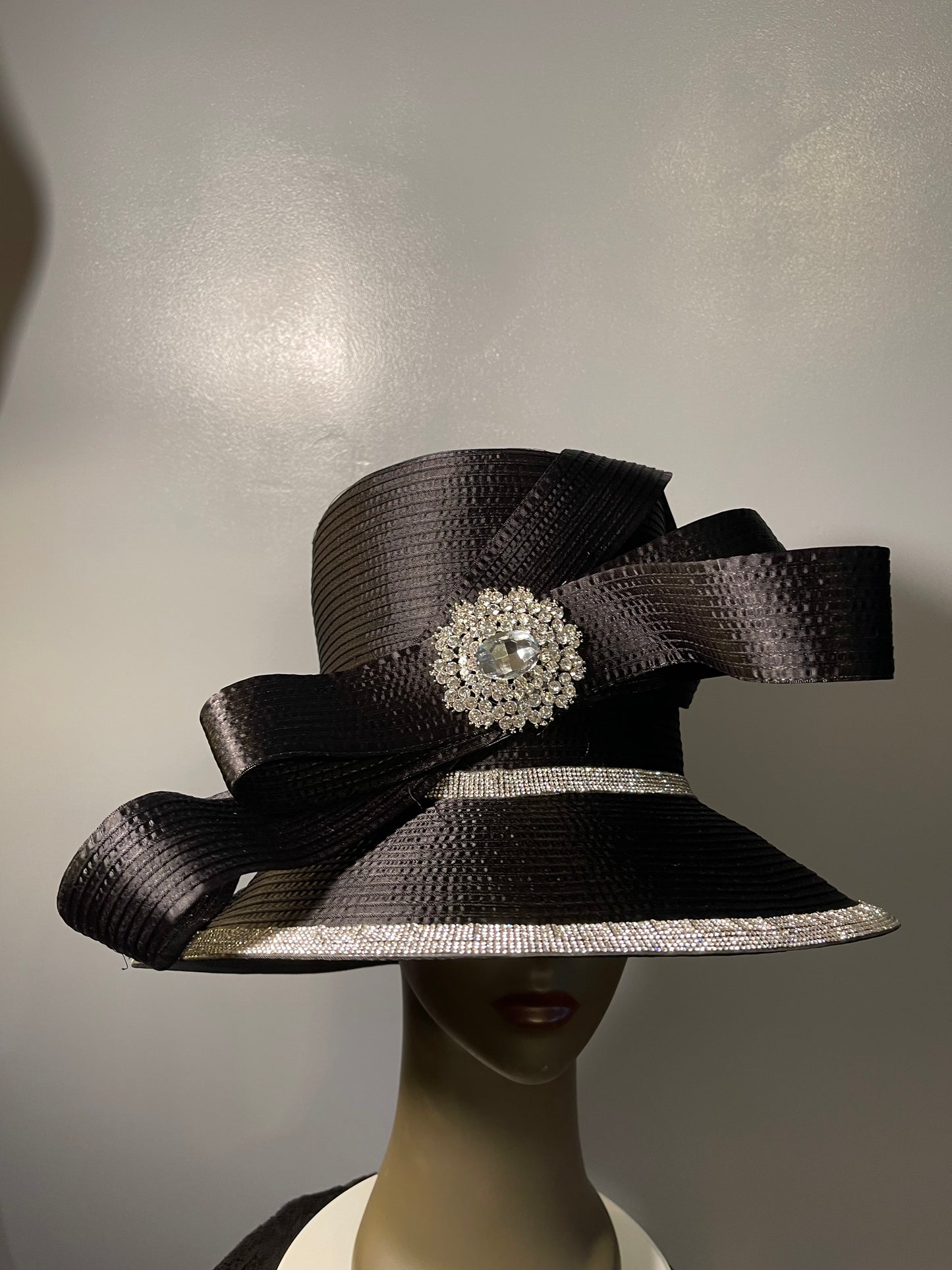 Black Wide Brim Hat with Rhinestones
