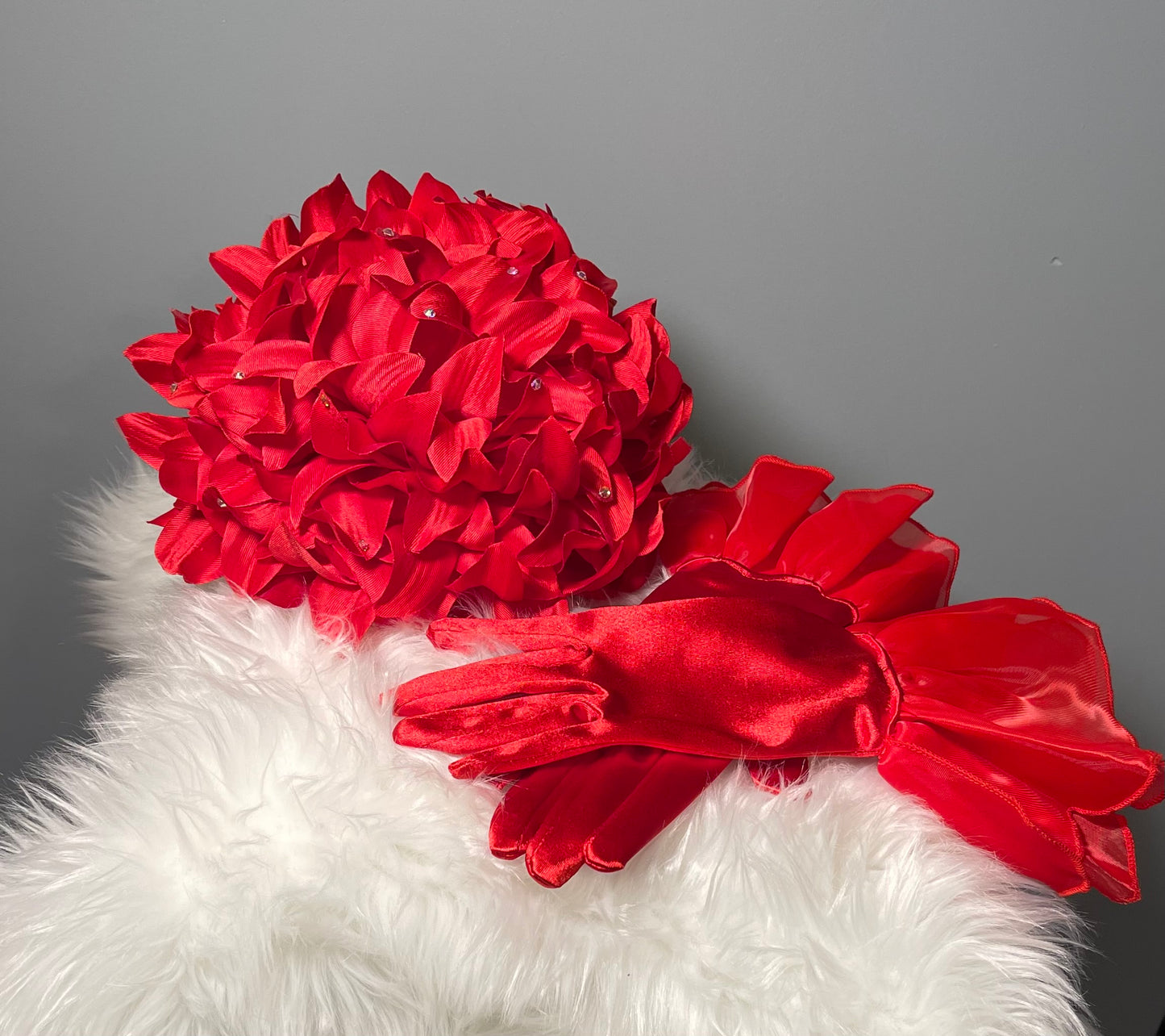 Red Petal Fascinator with Gloves