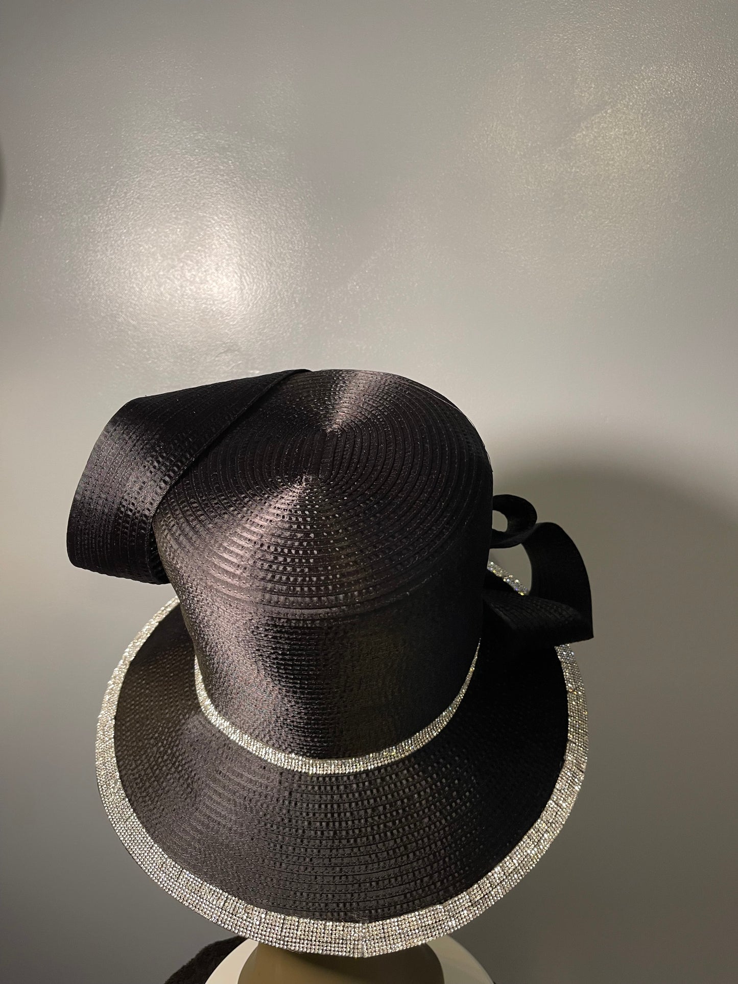 Black Wide Brim Hat with Rhinestones