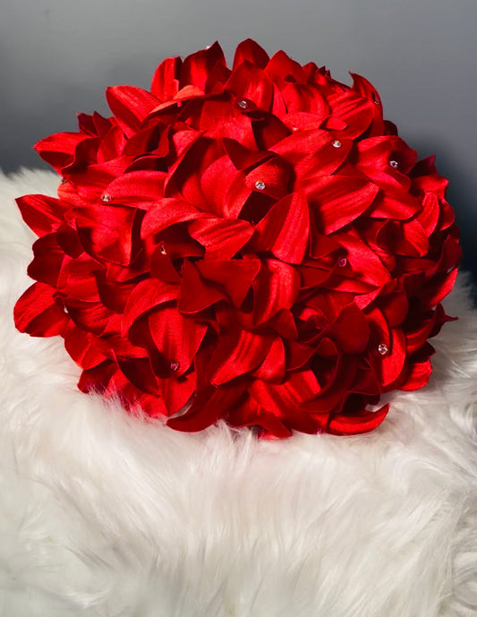 Red Petal Fascinator with Gloves